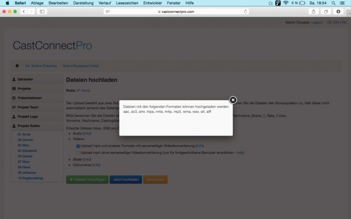 Upload Audioformate